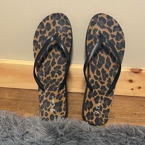 J. Crew Leopard-Print Flip Flop Sandals in Brown and Black